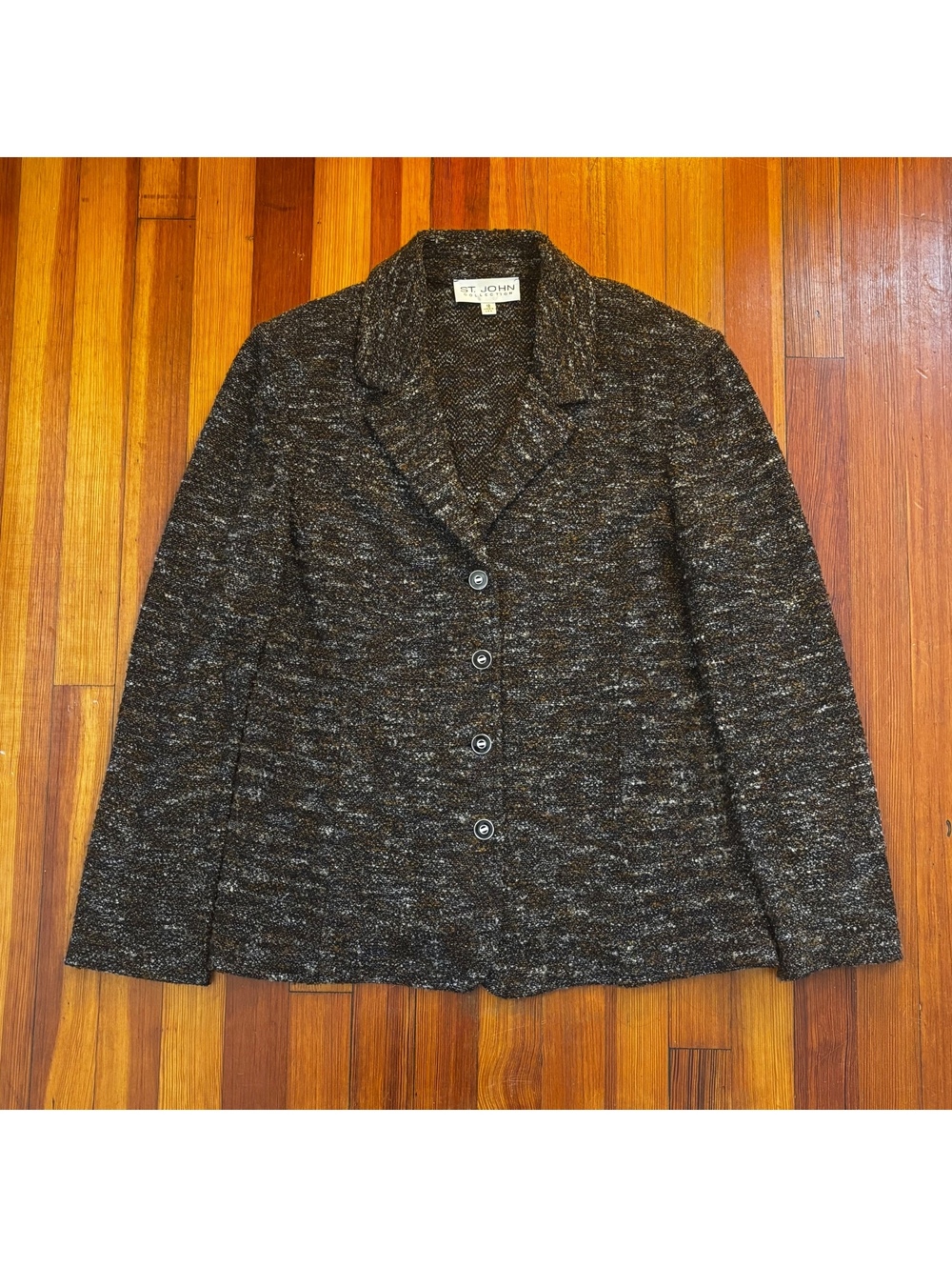 St. John Collection Brown Textured Tweed Knit Blazer 12